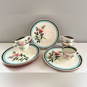 8-pc Stangl Pottery 10” Plate and Cup Country Garden Tulip 4 Sets Vintage